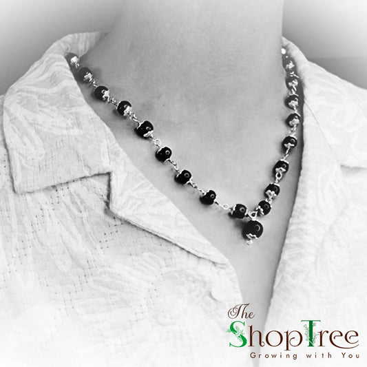 100% Natural Karungali Malai with Silver Plated Cap | Natural Ebony Wood | 8mm Beads | 54 Beads | Divine Protection & Spiritual Energy
