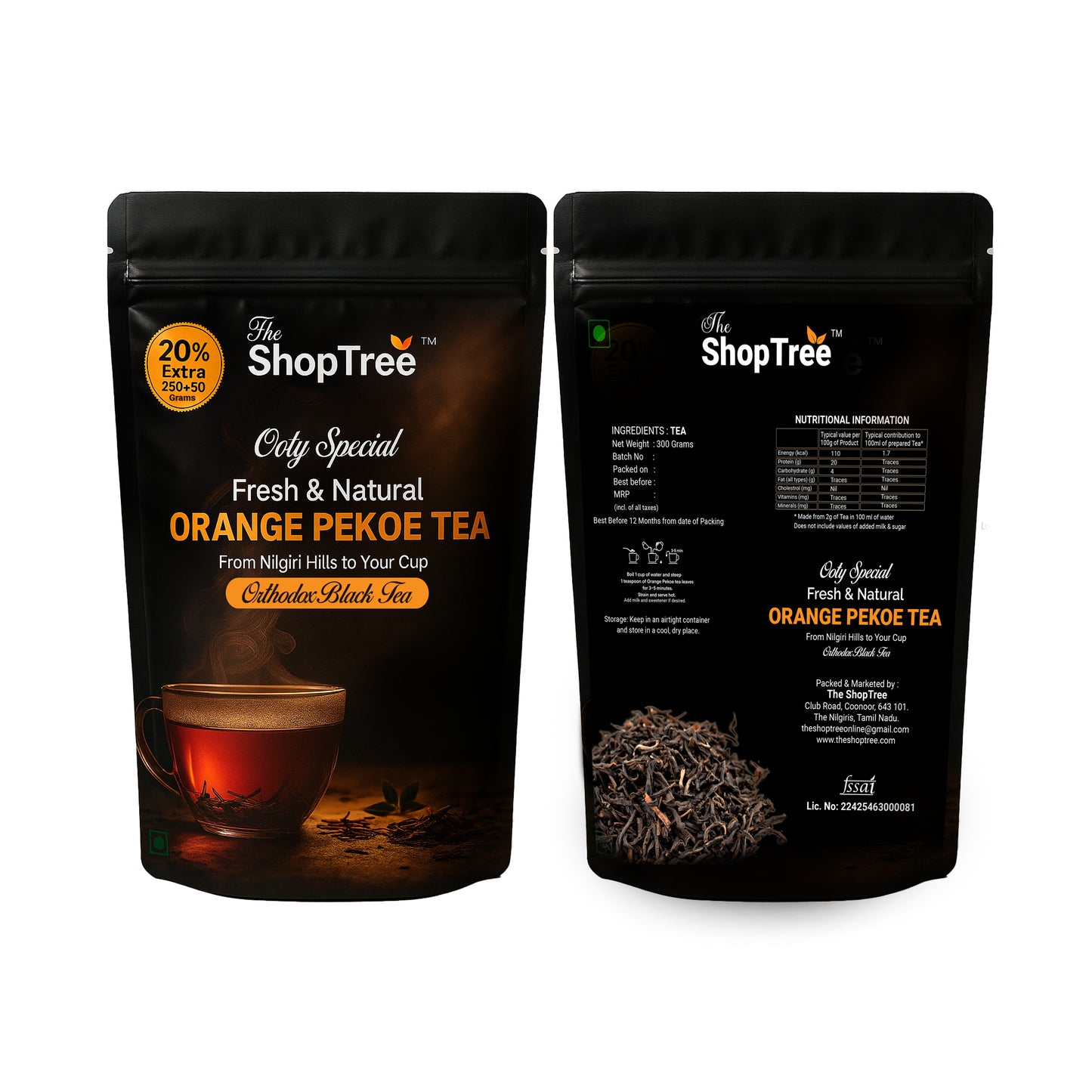Premium Ooty Special Orange Pekoe Black Tea – 300g (250g + 50g Free) 150 cups | Loose Long Leaf Tea | Perfect for Lemon Tea Lovers