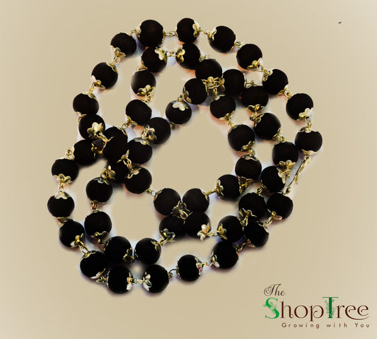 100% Natural Karungali Malai with Silver Plated Cap | Natural Ebony Wood | 8mm Beads | 54 Beads | Divine Protection & Spiritual Energy