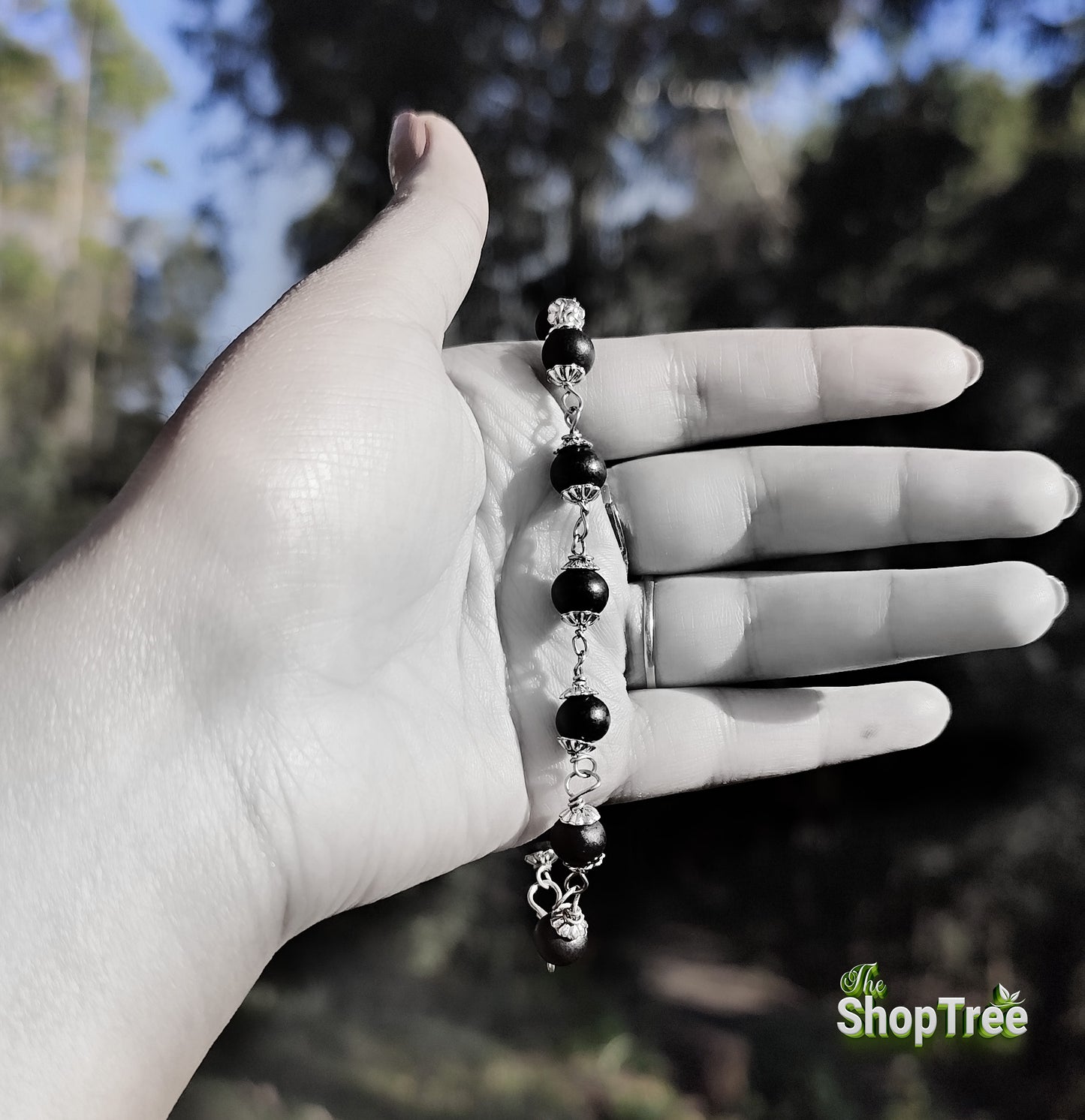 100% Natural Karungali wood Bracelet (Silver plated cap) | Ebony Wood | 8mm Beads | Divine Energy