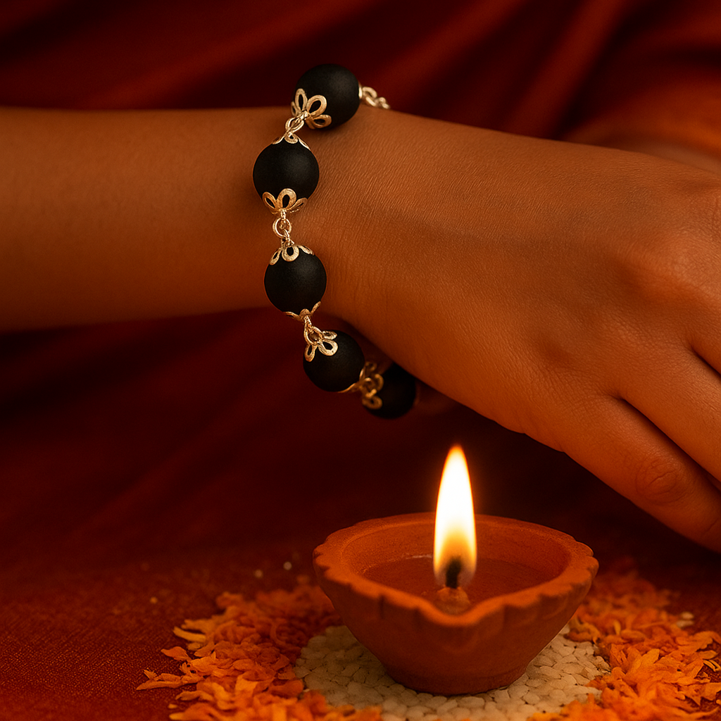 100% Natural Karungali wood Bracelet (Silver plated cap) | Ebony Wood | 8mm Beads | Divine Energy