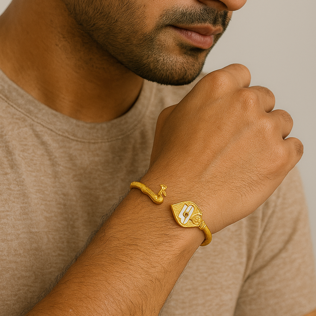 Panchaloha Vel Mayil Kada/Kaapu/Bracelet | Impon/Five Metal | Traditional Murugan Kaapu | Divine strength & Spiritual Healing