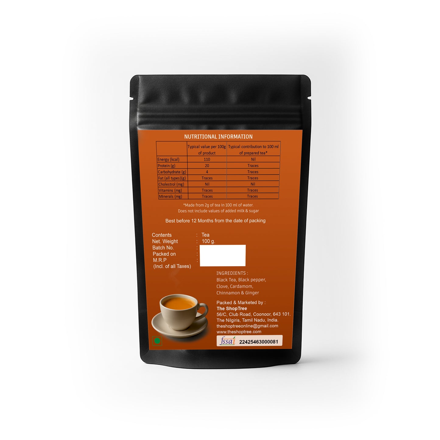 Ooty Special Masala Tea – 100g Pouch | Premium CTC handcrafted Blend with Freshly Ground Spices