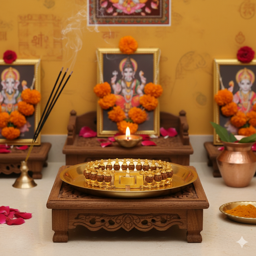 100% Natural 5 Mukhi Rudraksha Bracelet with Gold-Plated Metal Modern Design | Spiritual Energy, Protection & Meditation