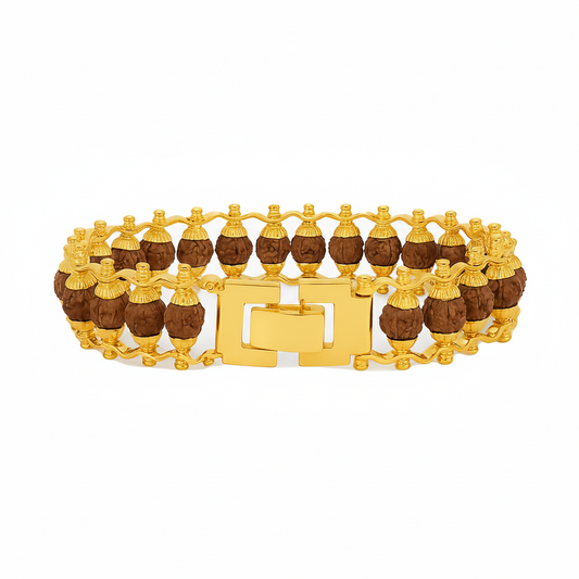 100% Natural 5 Mukhi Rudraksha Bracelet with Gold-Plated Metal Modern Design | Spiritual Energy, Protection & Meditation