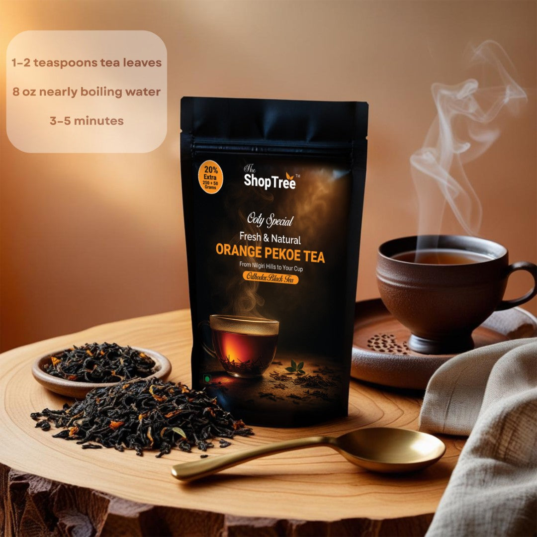 Premium Ooty Special Orange Pekoe Black Tea – 300g (250g + 50g Free) 150 cups | Loose Long Leaf Tea | Perfect for Lemon Tea Lovers