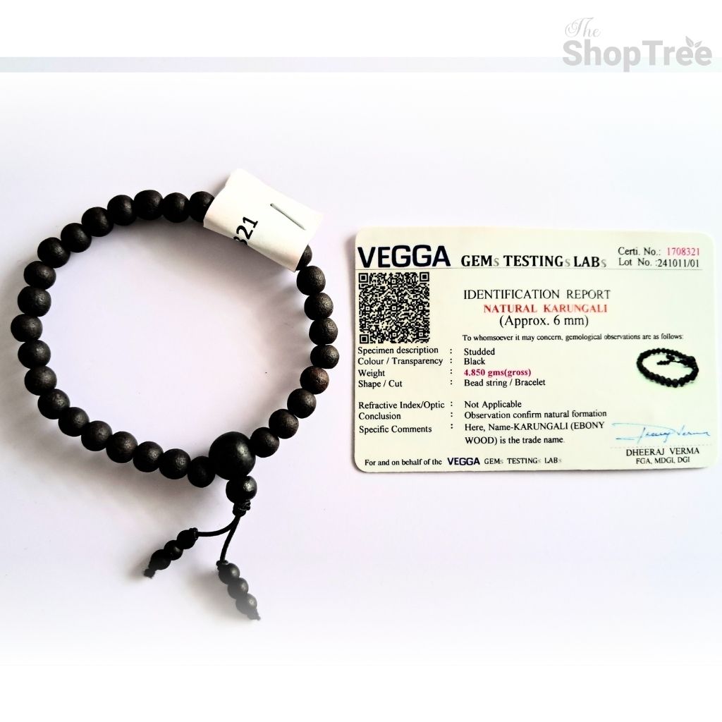 100% Natural Karungali Bracelet – 8mm Ebony Wood Beads | Spiritual Energy, Focus & Divine Protection (with Authenticity Certificate)