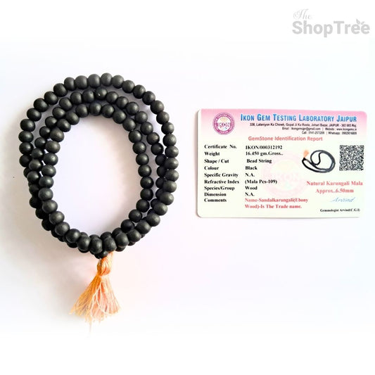 Karungali Malai with Authenticity Certificate | Natural Ebony Wood | 8mm Beads | 108+1 Beads | Divine Protection & Spiritual Energy